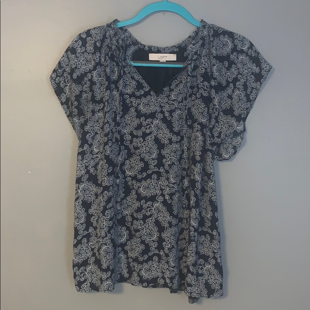 Navy and white floral design blouse